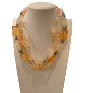 Chico’s statement chunky necklace multi strand 3 strands pastel orange yellow